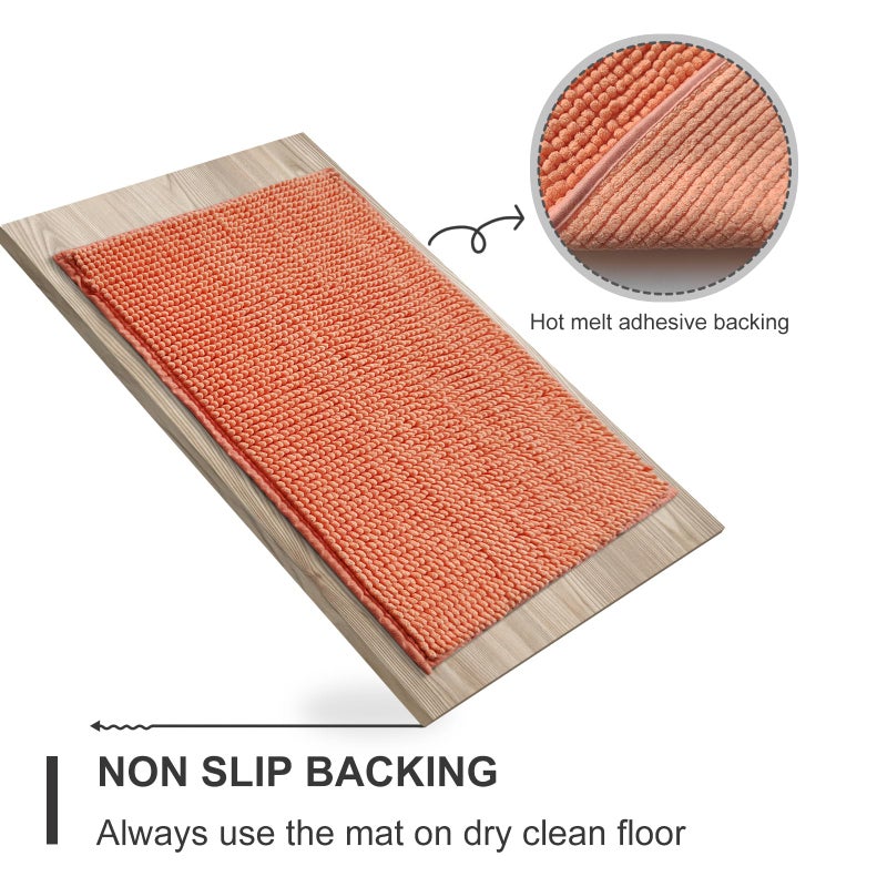 Civkor Bath Mat Rug, Comfy Chenille Non Slip Bathroom Mats Rugs with Soft & Absorbent Shag, Machine Washable, Bath Rug for Bathroom Set of 2, Light Orange/Coral, 31x20 and 24x16 Inch - Image 3